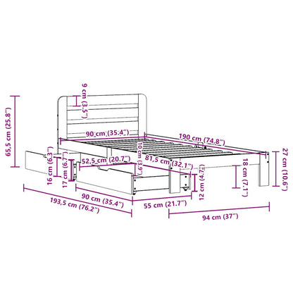 Cama sem colchão 90x190 cm madeira de pinho maciça branco