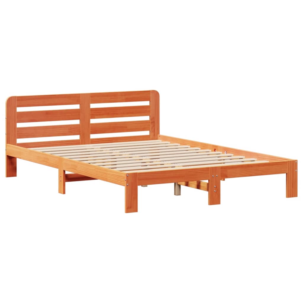 Cama sem colchão 135x190 cm madeira pinho maciça castanho-mel