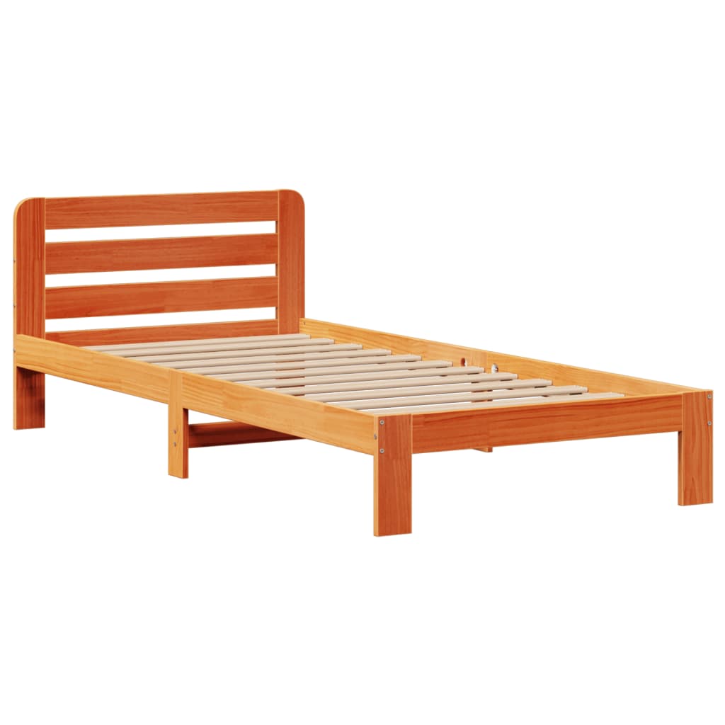 Cama com estante sem colchão 90x200cm pinho maciço castanho-mel