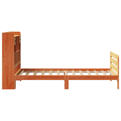 Cama com estante sem colchão 90x200cm pinho maciço castanho-mel