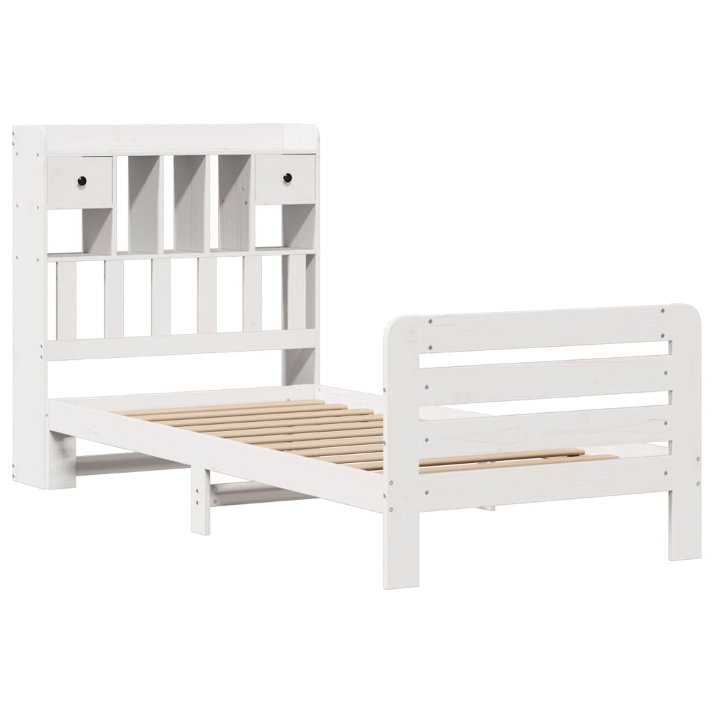 Cama com estante sem colchão 75x190 cm pinho maciço branco