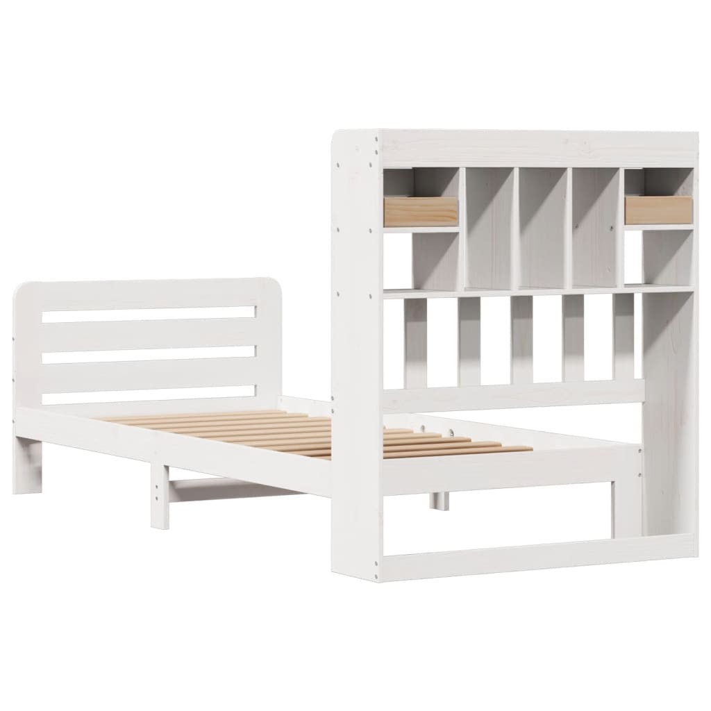 Cama com estante sem colchão 75x190 cm pinho maciço branco