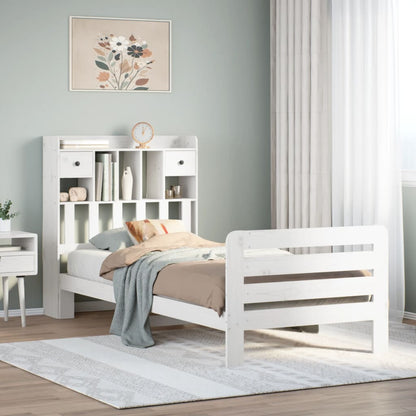 Cama com estante sem colchão 75x190 cm pinho maciço branco