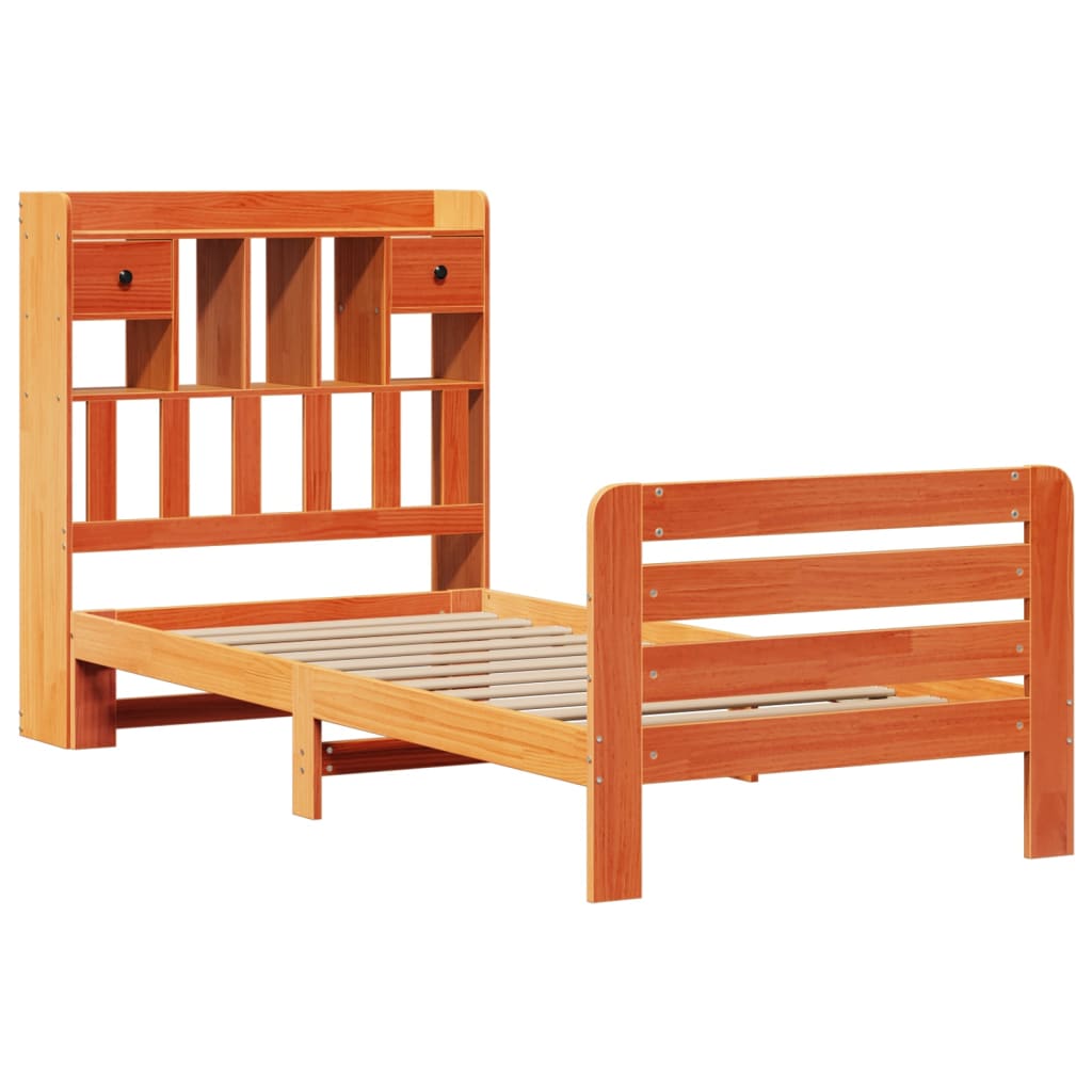 Cama com estante sem colchão 90x190cm pinho maciço castanho-mel