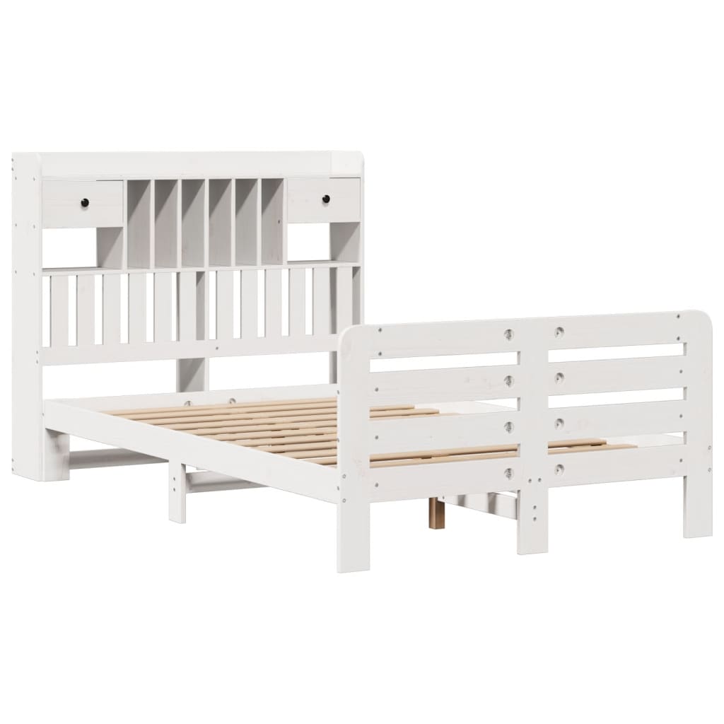 Cama com estante sem colchão 135x190 cm pinho maciço branco