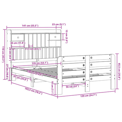 Cama com estante sem colchão 135x190 cm pinho maciço branco