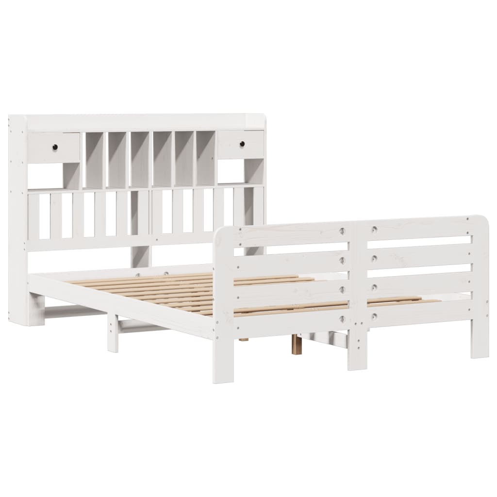 Cama com estante sem colchão 140x190 cm pinho maciço branco