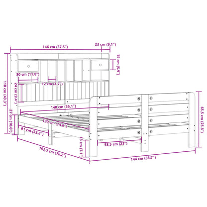 Cama com estante sem colchão 140x190 cm pinho maciço branco