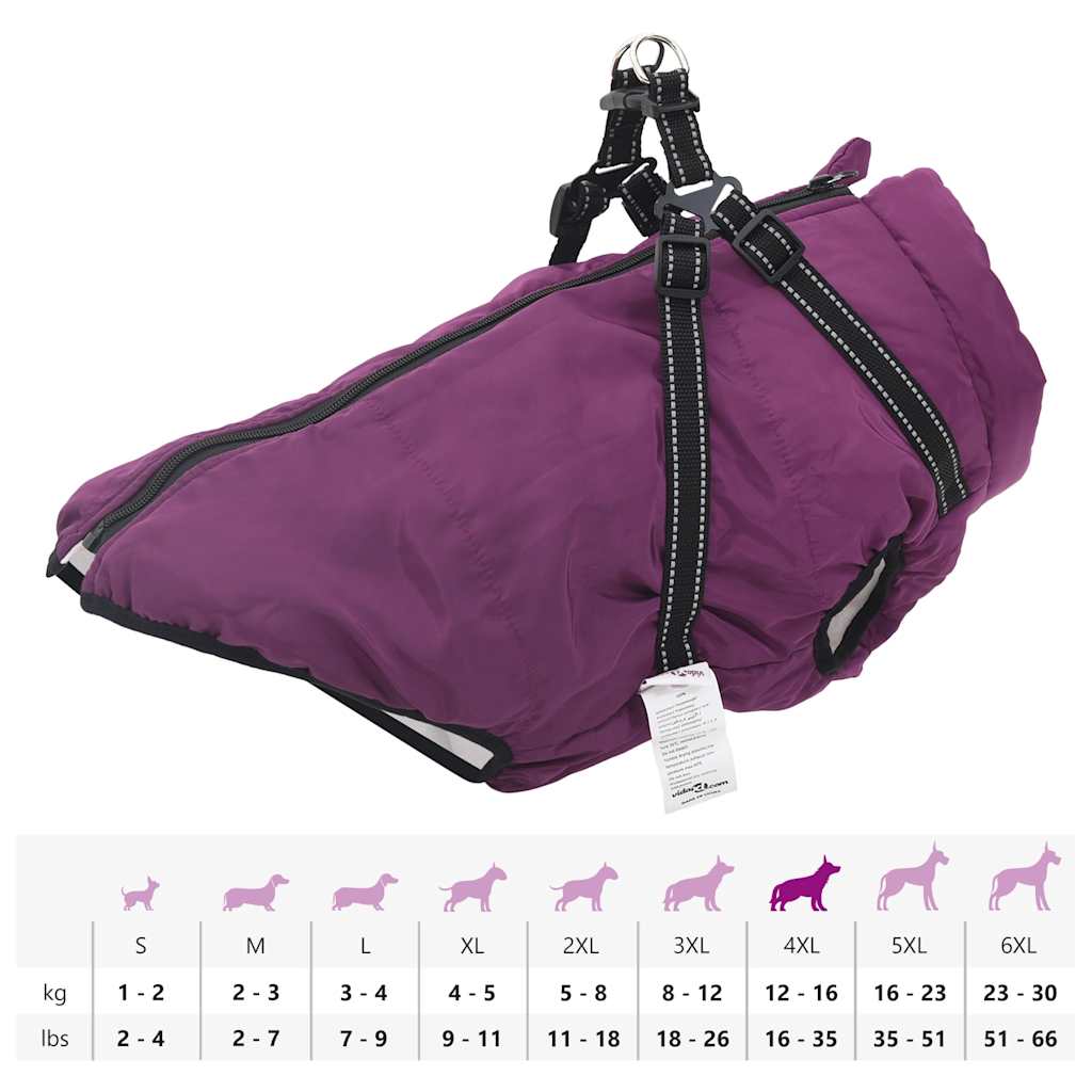 casaco para cães com arnês impermeável reflexivo roxo 4XL