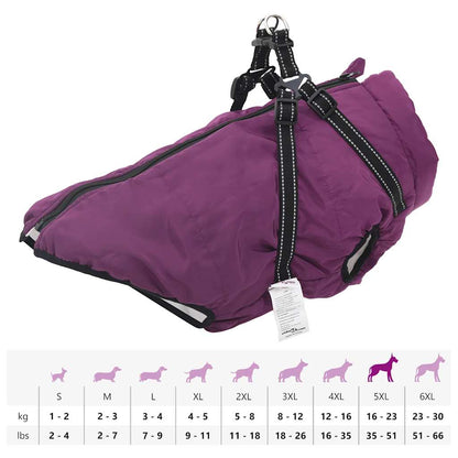 casaco para cães com arnês impermeável reflexivo roxo 5XL