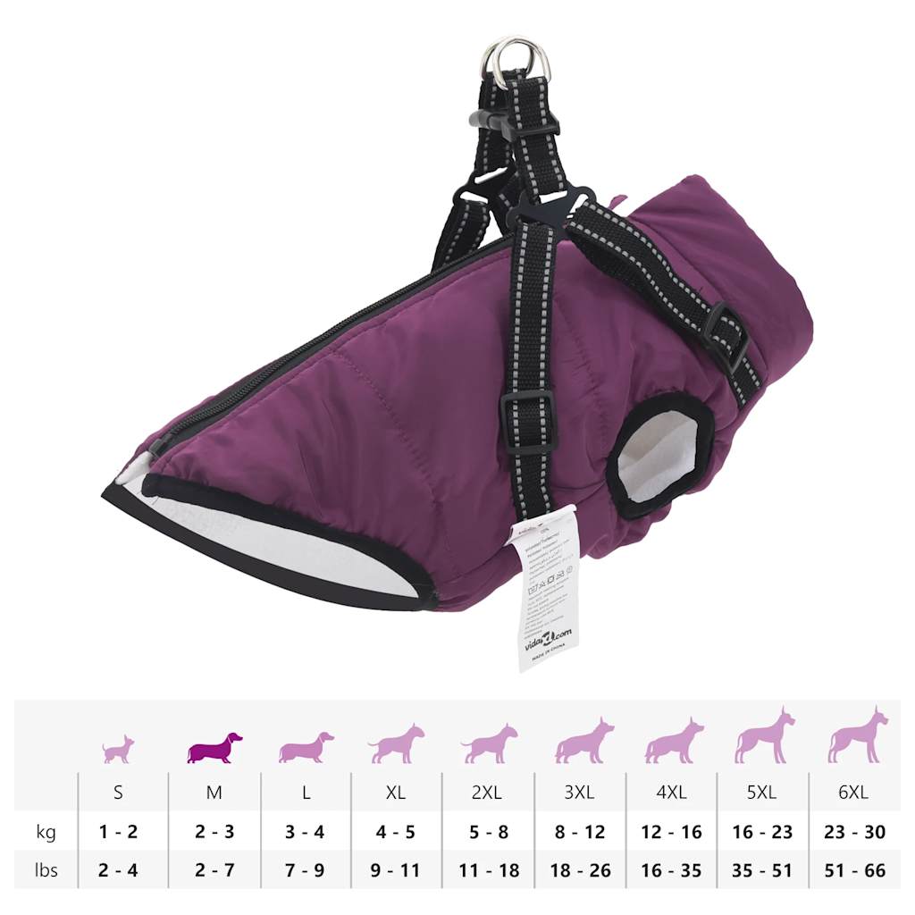 casaco para cães com arnês impermeável reflexivo roxo 2XL