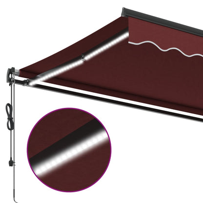 Toldo retrátil automático com luzes LED 350x250 cm bordô