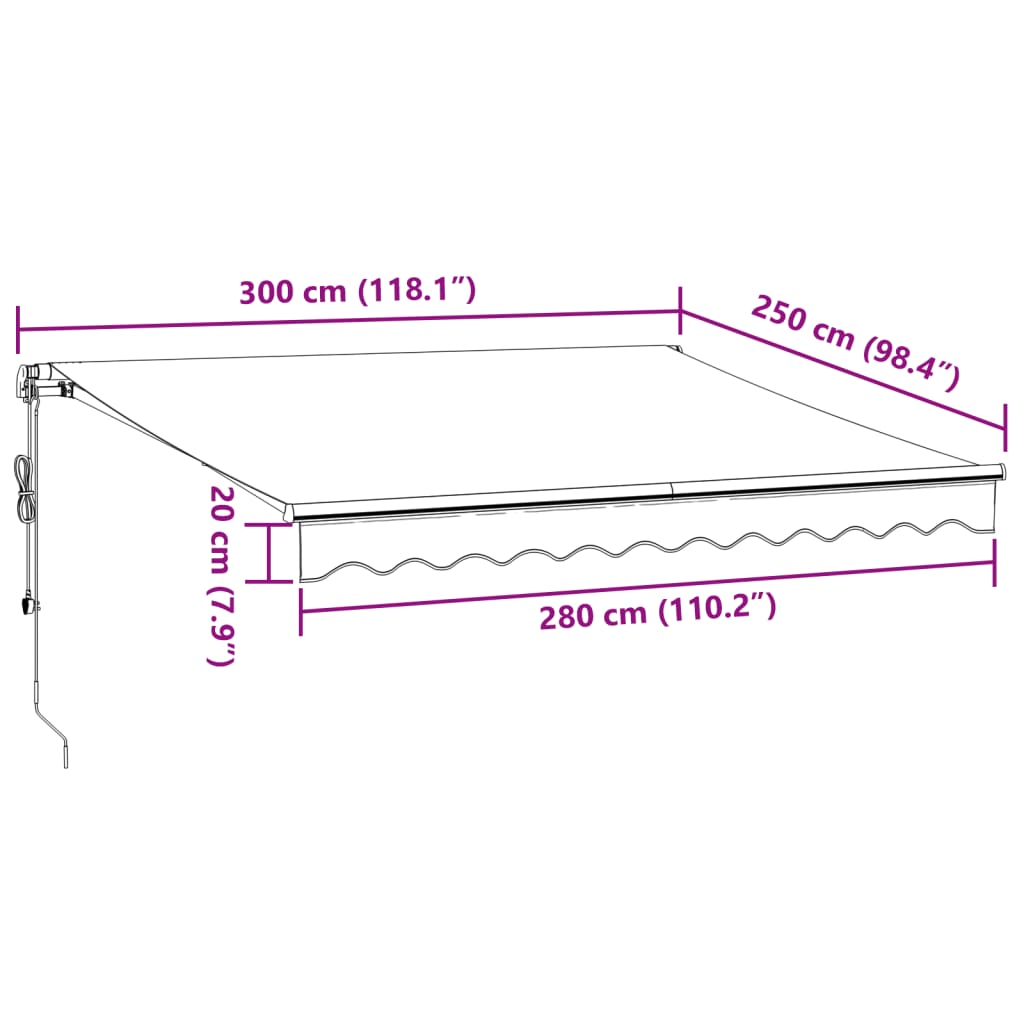 Toldo retrátil automático 300x250 cm castanho