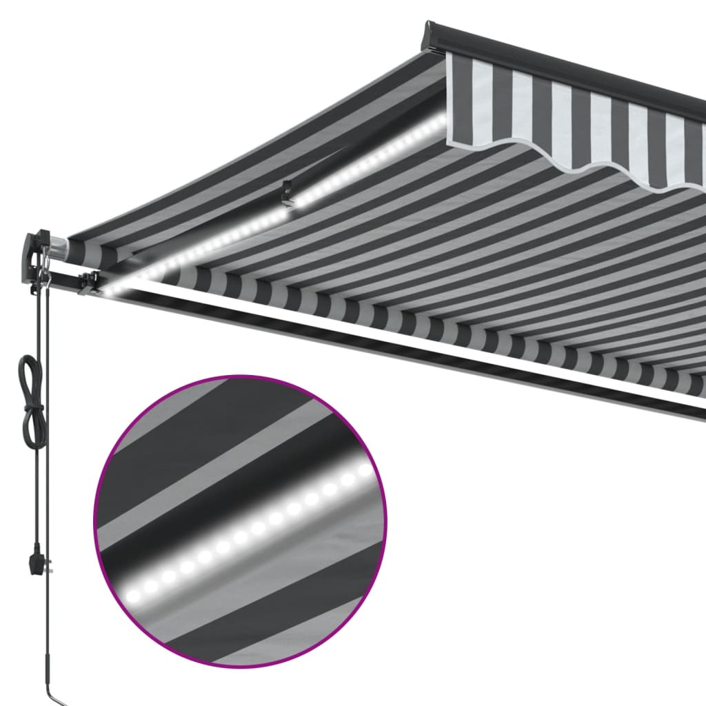 Toldo retrátil automático com LEDs 300x250 cm antracite/branco