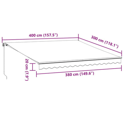 Toldo retrátil manual com luzes LEDs 400x300cm antracite/branco