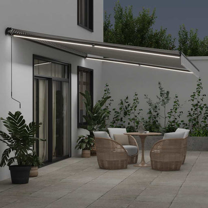 Toldo retrátil manual com luzes LEDs 600x300cm antracite/branco