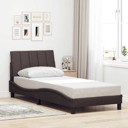 Estrutura de cama sem colchão 90x200 cm tecido castanho-escuro