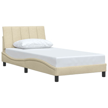 Estrutura de cama sem colchão 100x200 cm tecido cor creme