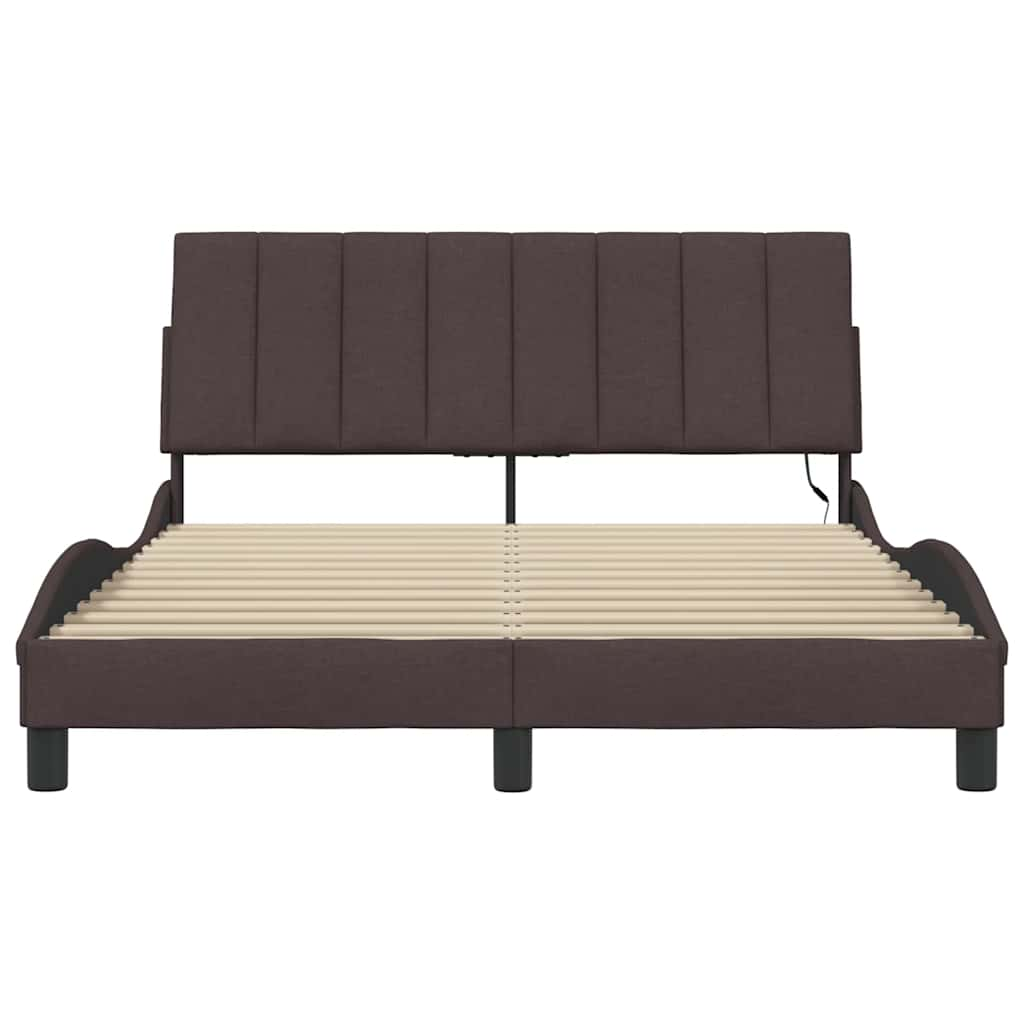 Estrutura de cama sem colchão 140x190 cm tecido castanho-escuro