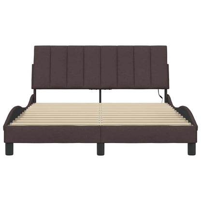 Estrutura de cama sem colchão 140x190 cm tecido castanho-escuro