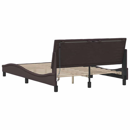 Estrutura de cama sem colchão 140x190 cm tecido castanho-escuro