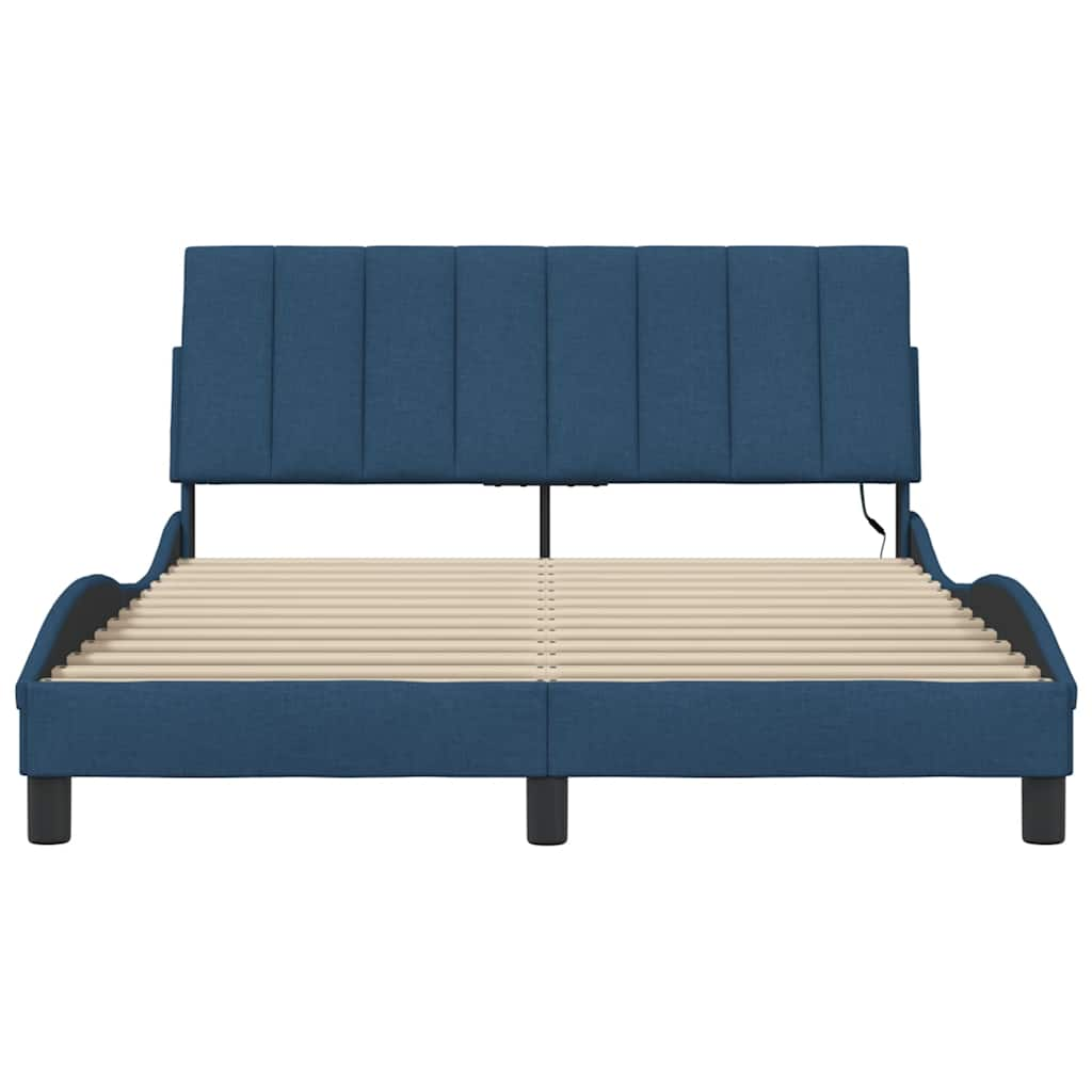 Estrutura de cama sem colchão 140x190 cm tecido azul