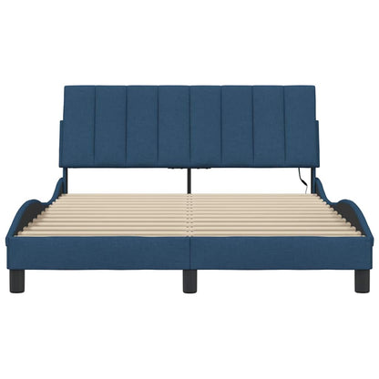 Estrutura de cama sem colchão 140x190 cm tecido azul