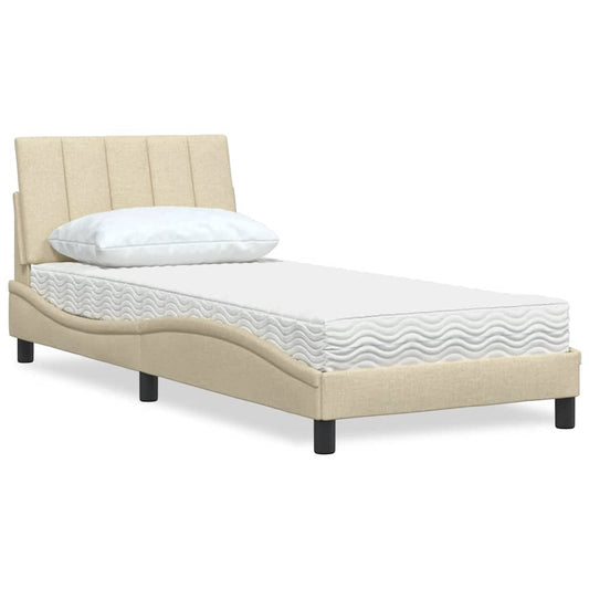 Cama com colchão 80x200 cm tecido cor creme