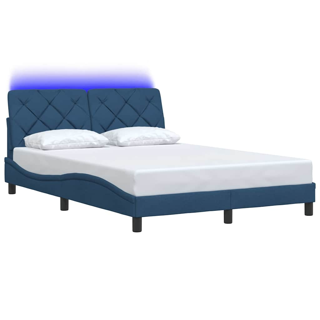 Estrutura de cama com LED sem colchão 120x200 cm tecido azul