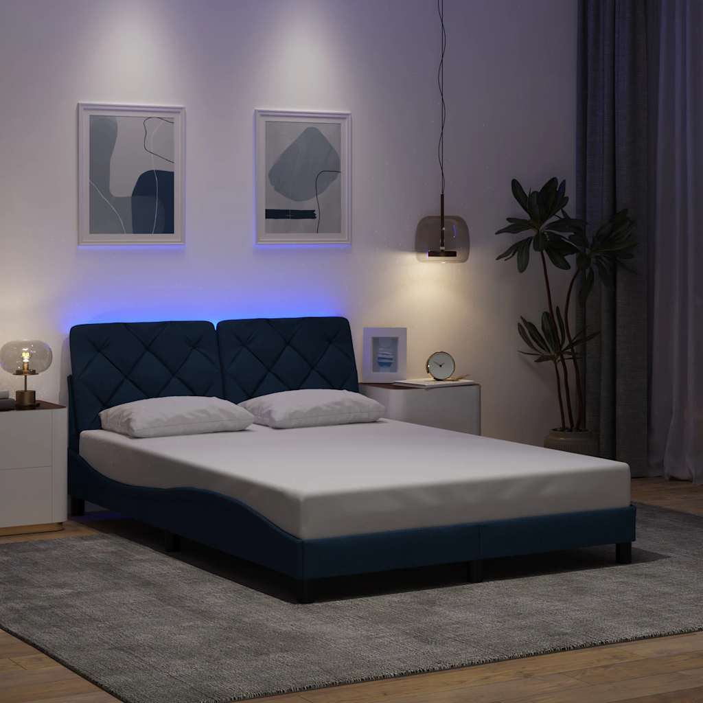 Estrutura de cama com LED sem colchão 120x200 cm tecido azul