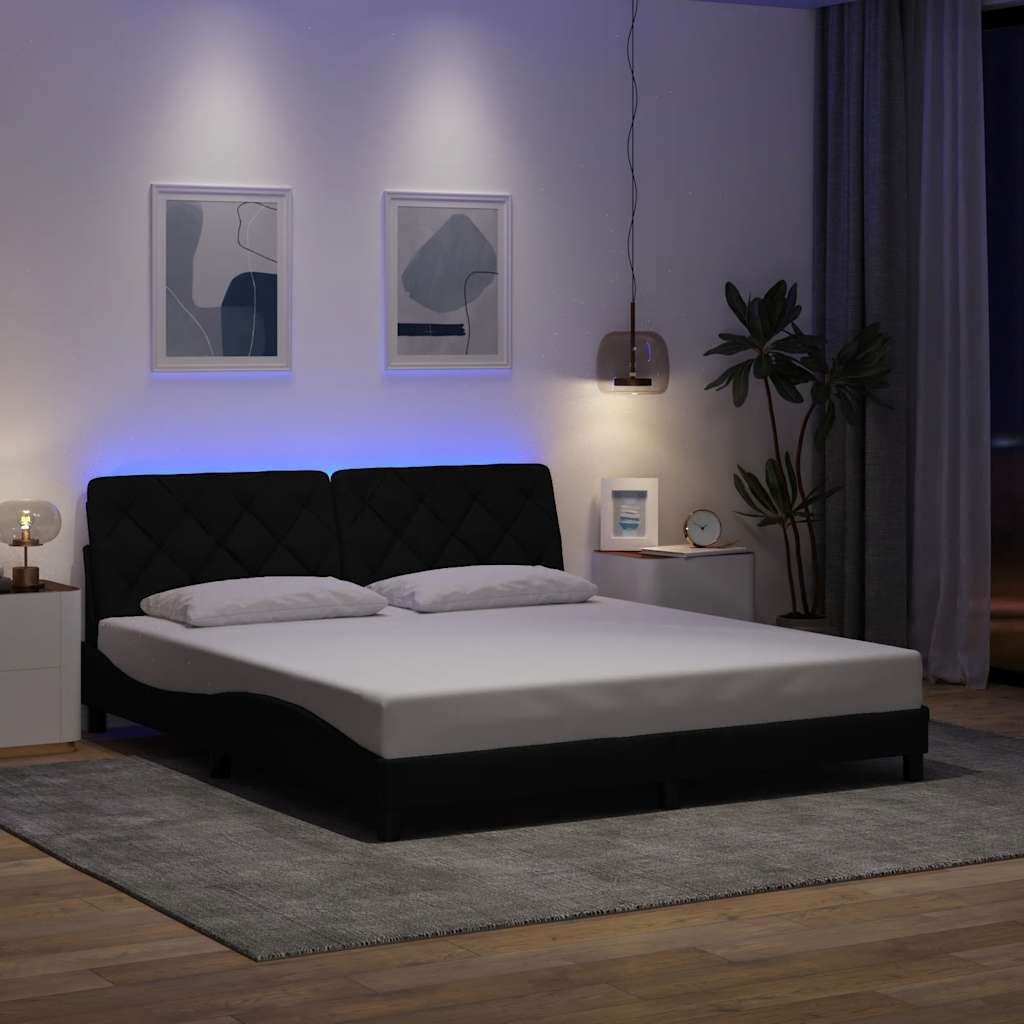 Estrutura de cama com LED sem colchão 180x200 cm tecido preto