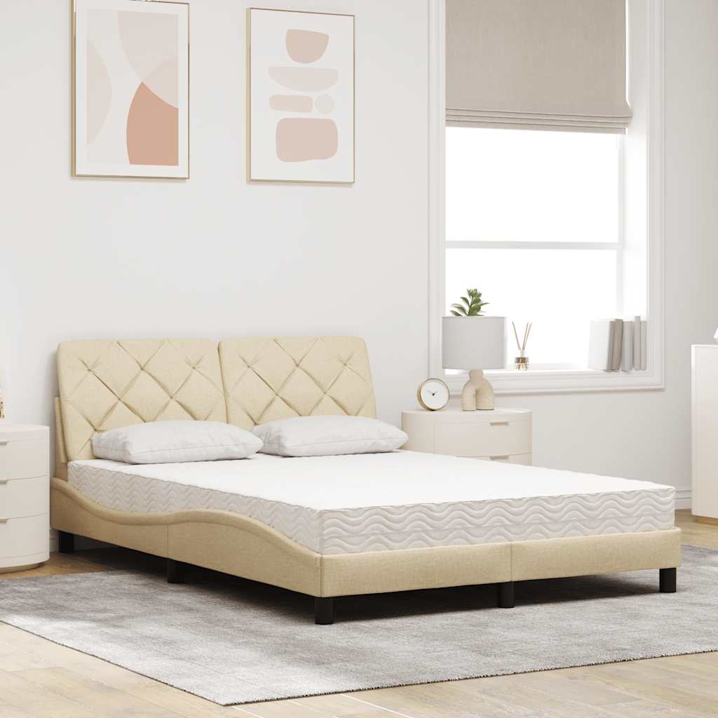 Cama com colchão 140x200 cm tecido cor creme