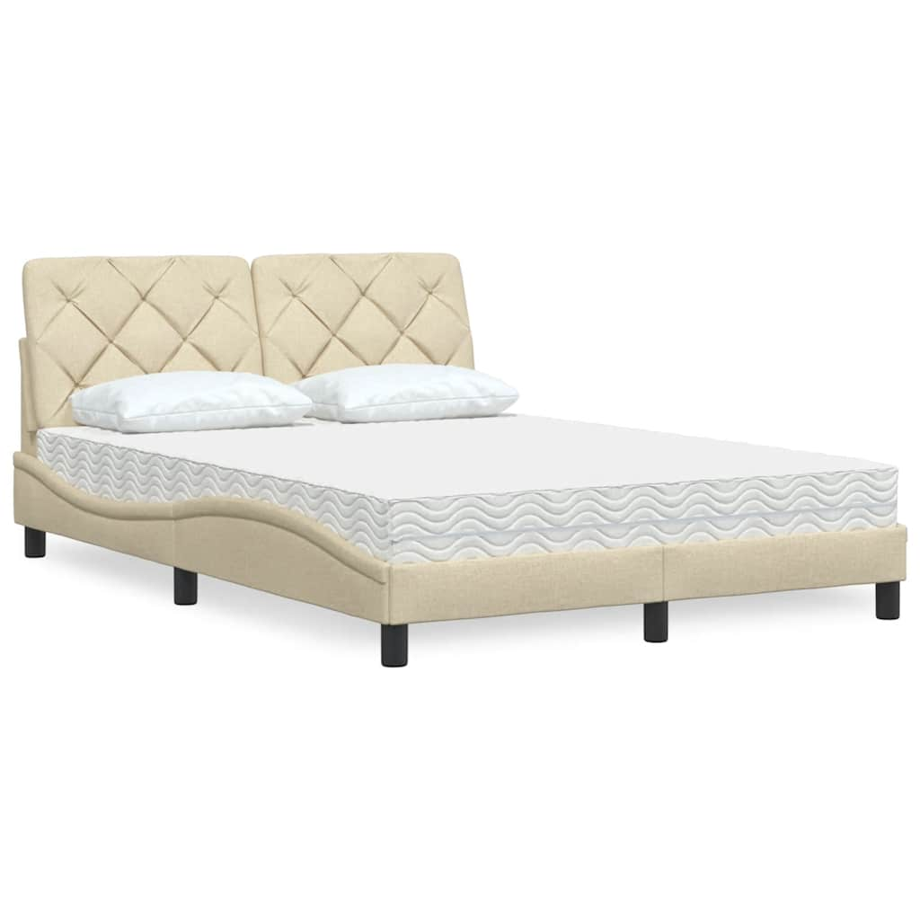 Cama com colchão 140x200 cm tecido cor creme