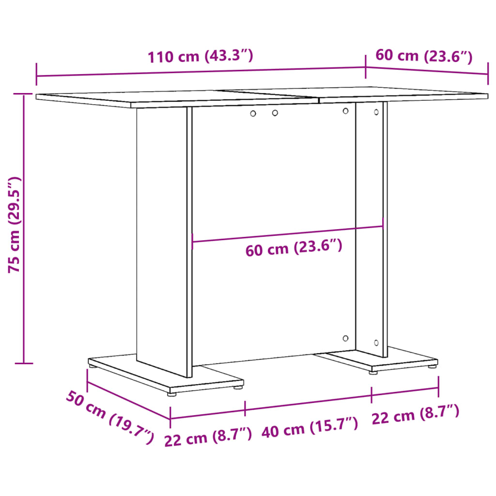 Mesa de jantar 110x60x75 cm derivados de madeira madeira velha