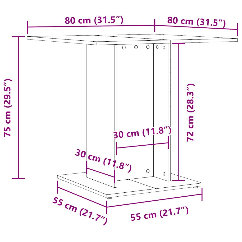 Mesa de jantar 80x80x75 cm derivados de madeira madeira velha