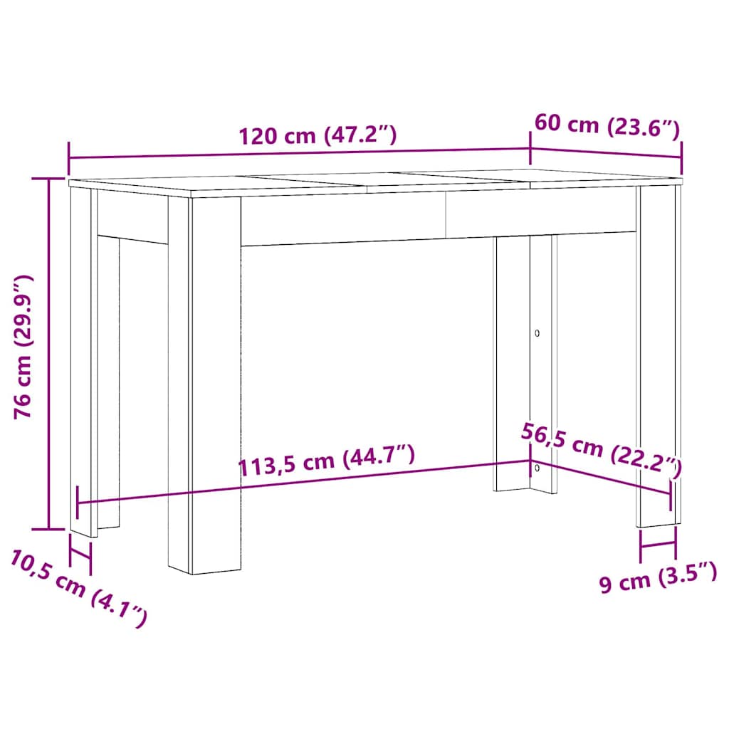 Mesa de jantar 120x60x76 cm derivados de madeira madeira velha