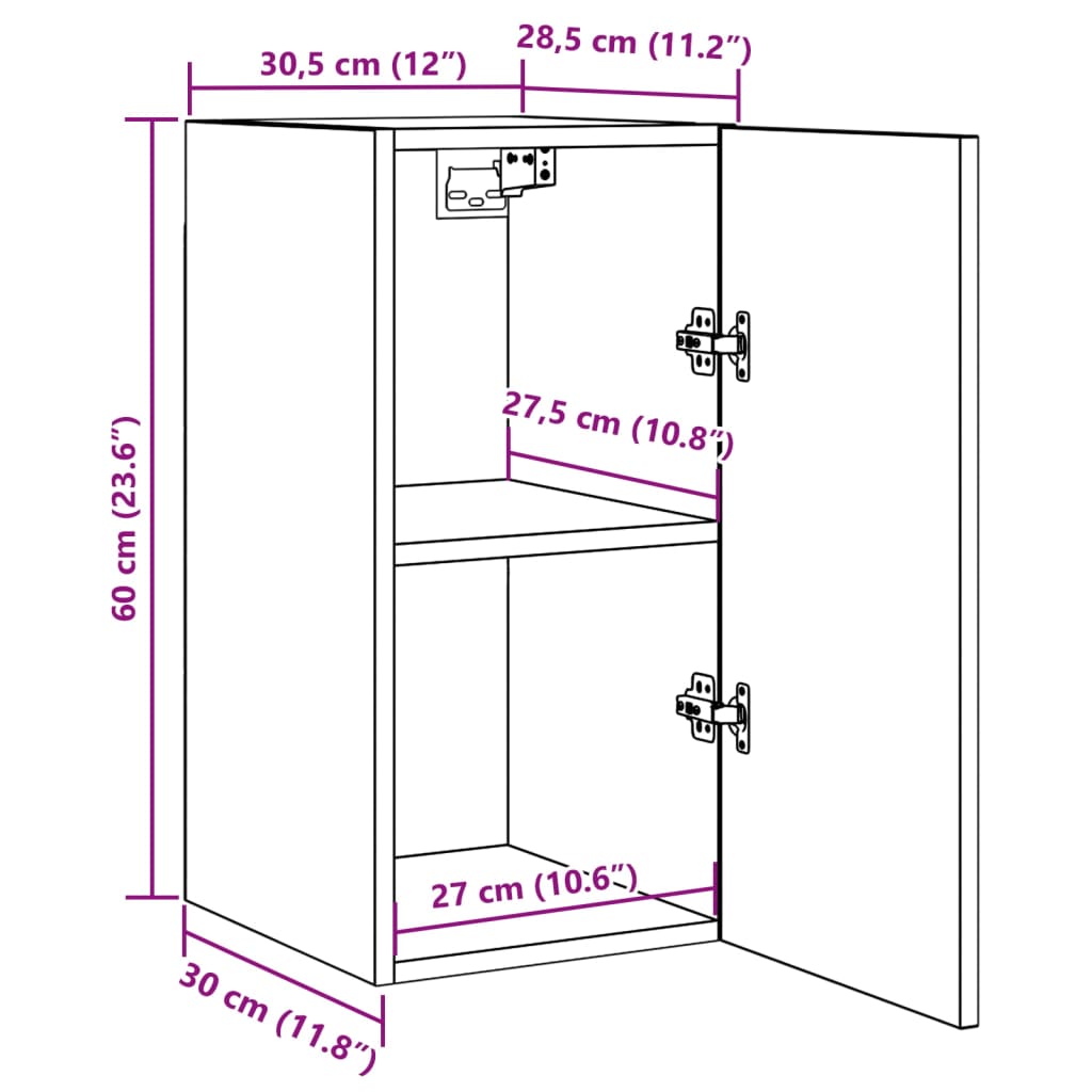 Armários TV 2pcs 30,5x30x60cm derivados madeira madeira velha