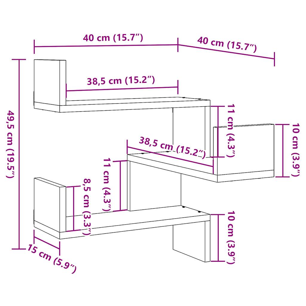 Prateleiras parede p/canto 2pcs deriv. de madeira madeira velha