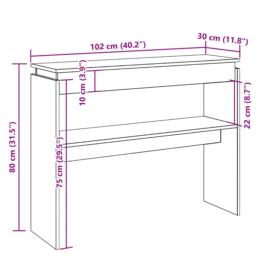 Mesa consola 80x30x102 cm derivados de madeira madeira velha