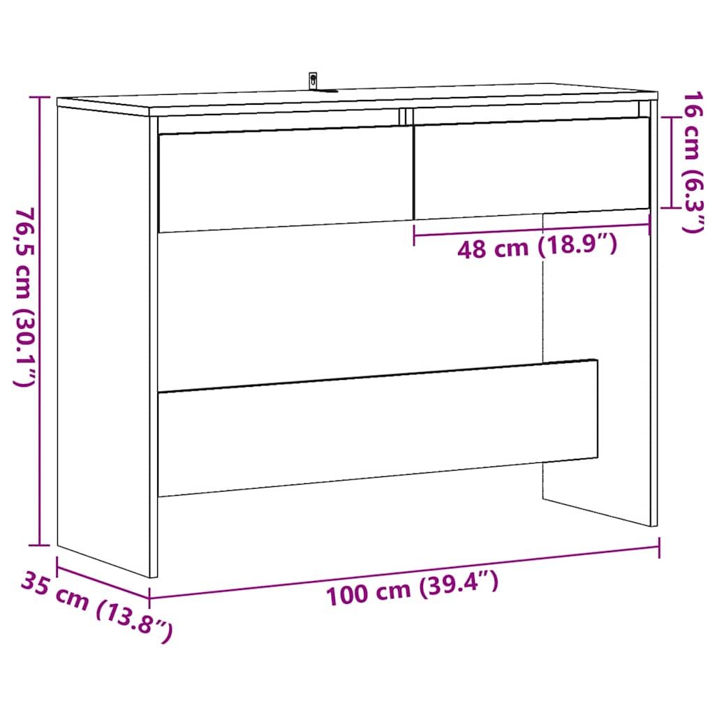 Mesa consola 100x35x76,5cm derivados madeira carvalho artisiano