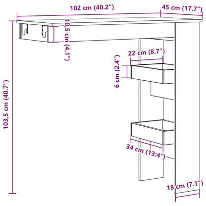 Mesa de bar de parede madeira antiga 102x45x103,5 cm