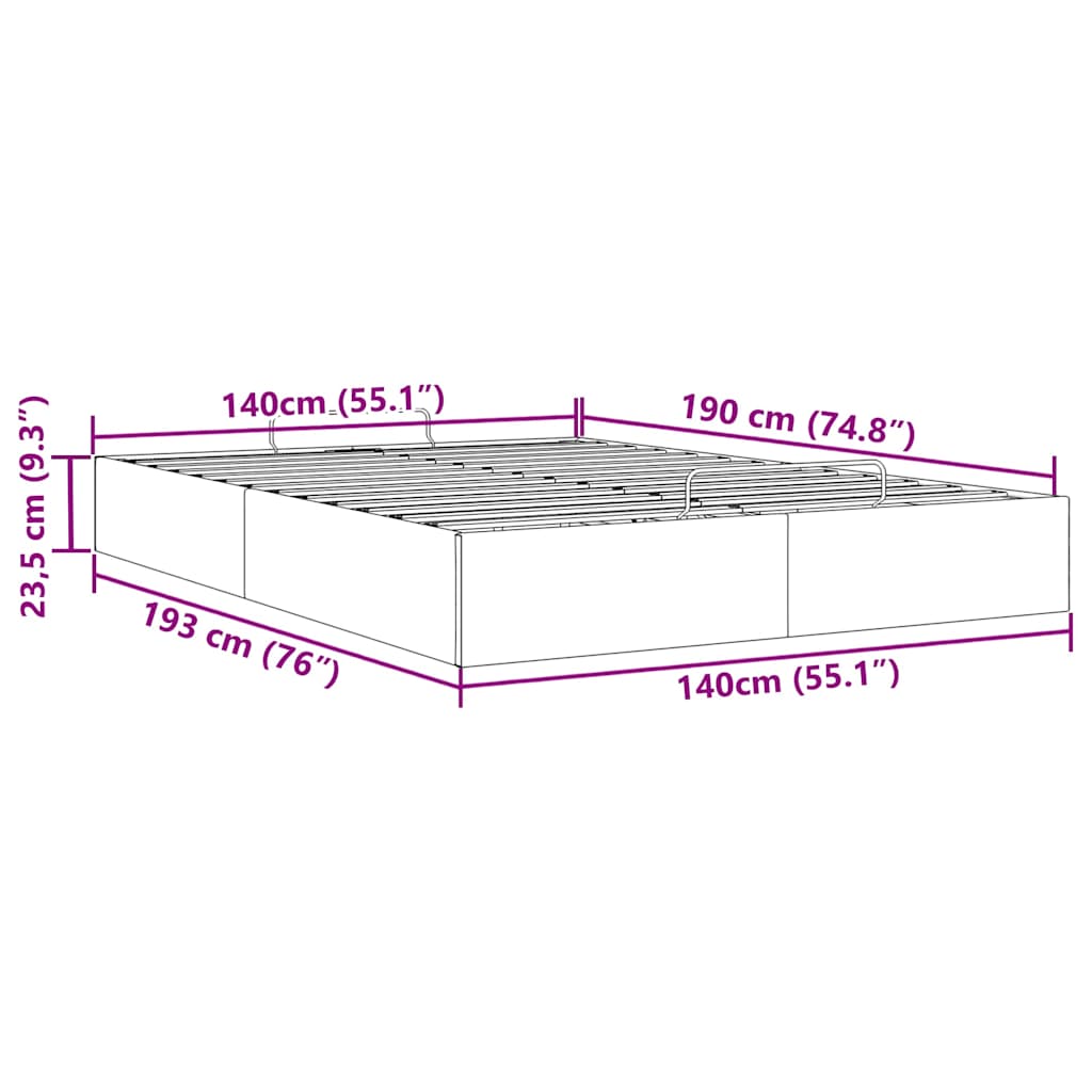 Estrutura de cama otomana sem colchão 140x190 cm preta