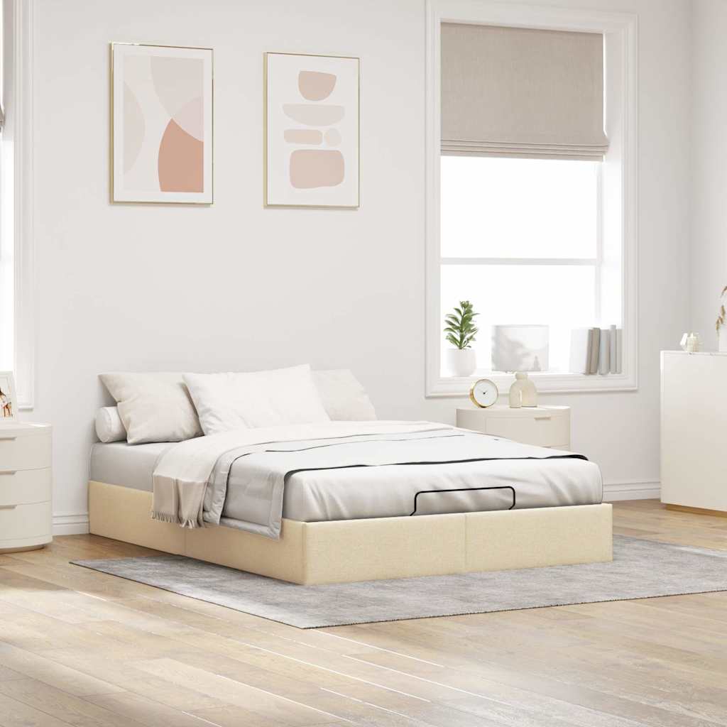 Estrutura cama otomana sem colchão 140x190 cm tecido cor creme