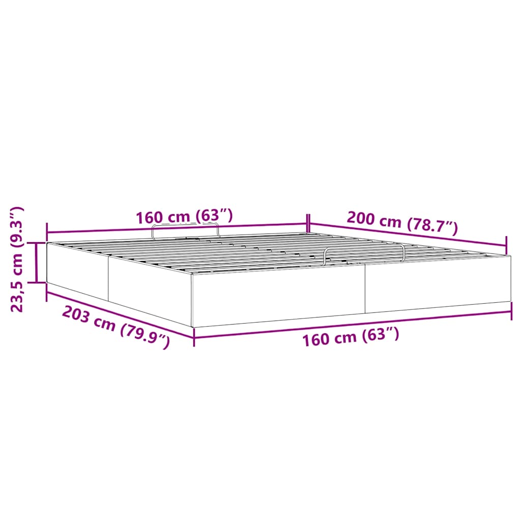 Estrutura de cama otomana sem colchão 160x200 cm cinzento-claro