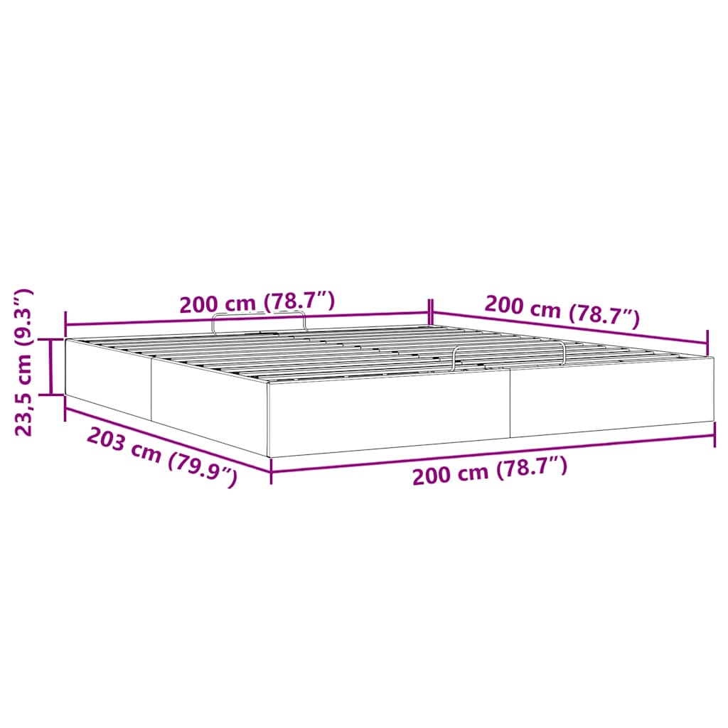 Estrutura de cama otomana sem colchão 200x200cm cinzento-escuro