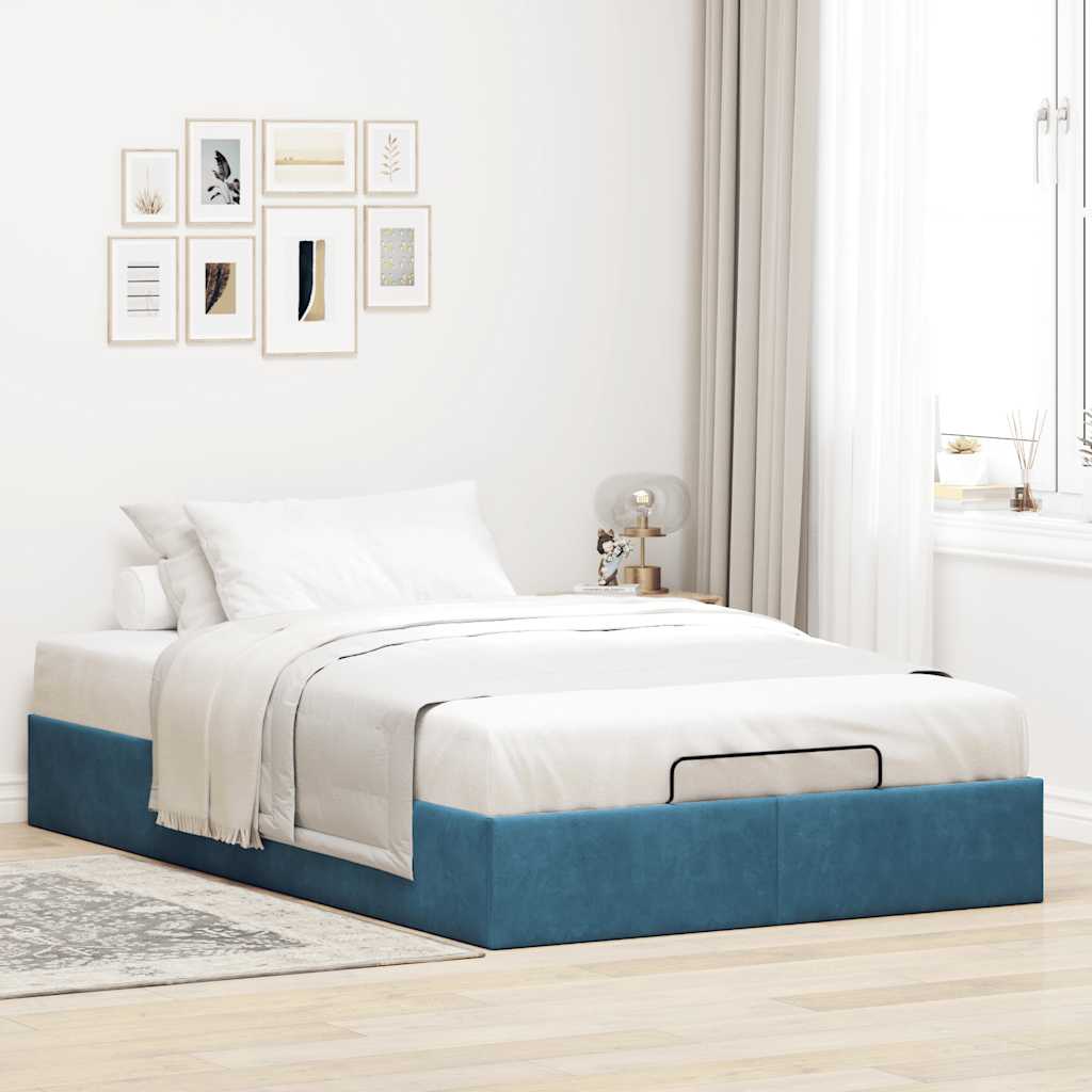 Ottoman Bed Frame No Colchão Azul Escuro 120x190 cm Veludo