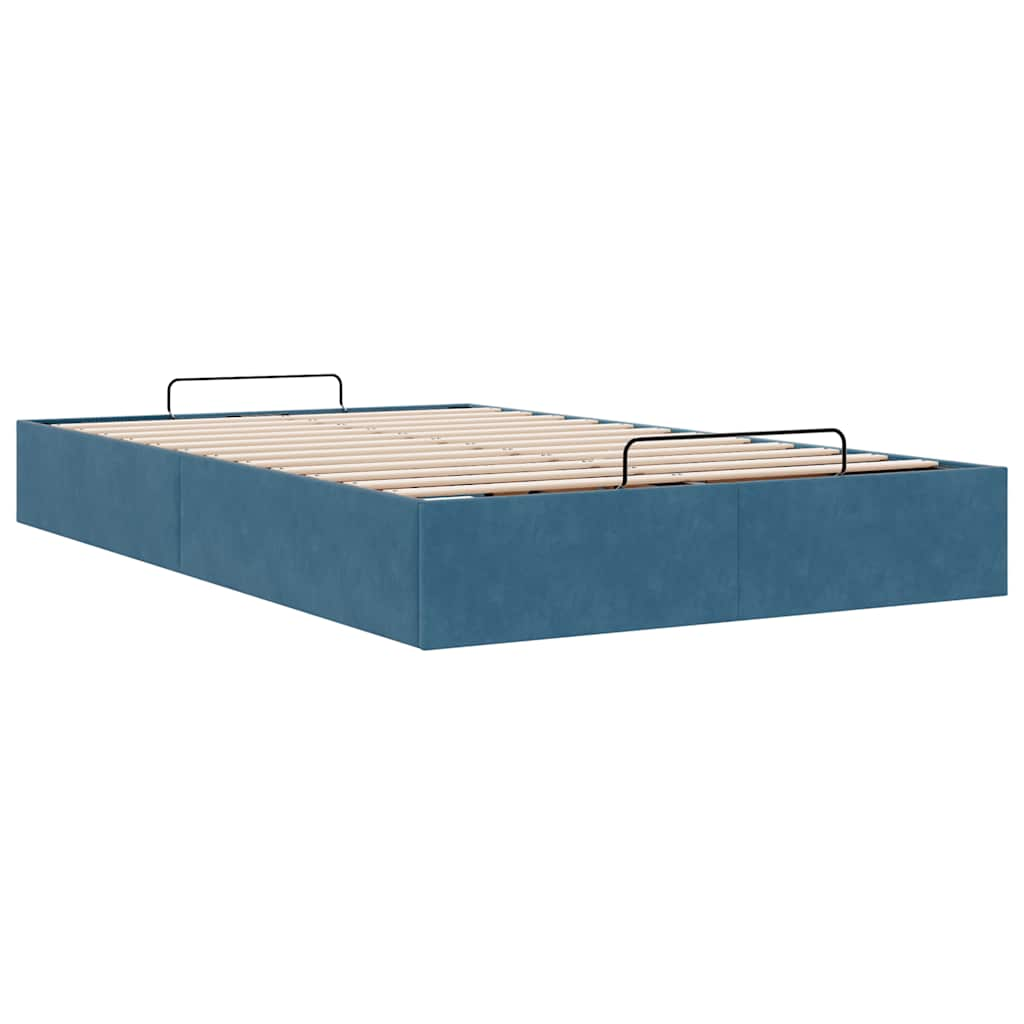 Ottoman Bed Frame No Colchão Azul Escuro 120x190 cm Veludo