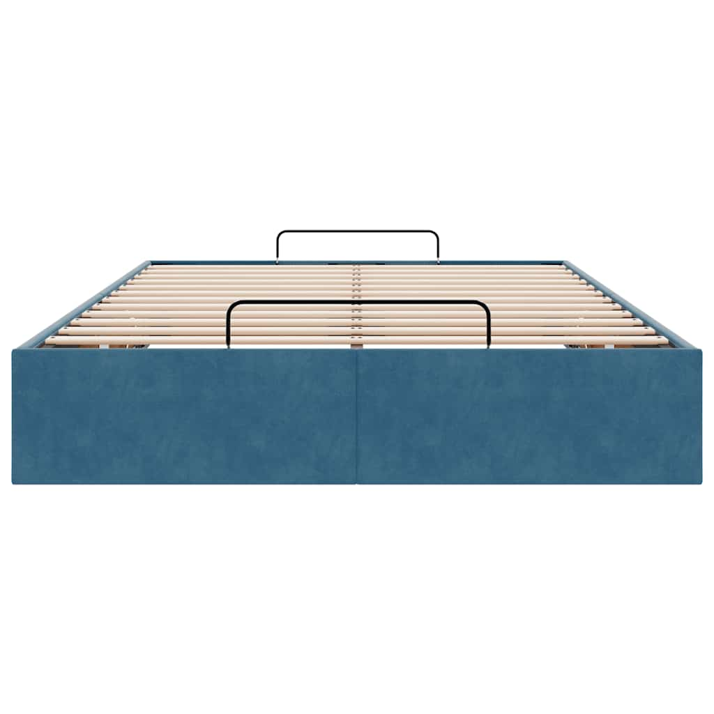 Ottoman Bed Frame No Colchão Azul Escuro 120x190 cm Veludo