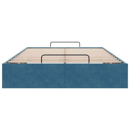 Ottoman Bed Frame No Colchão Azul Escuro 120x190 cm Veludo