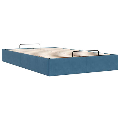 Ottoman Bed Frame No Colchão Azul Escuro 120x190 cm Veludo